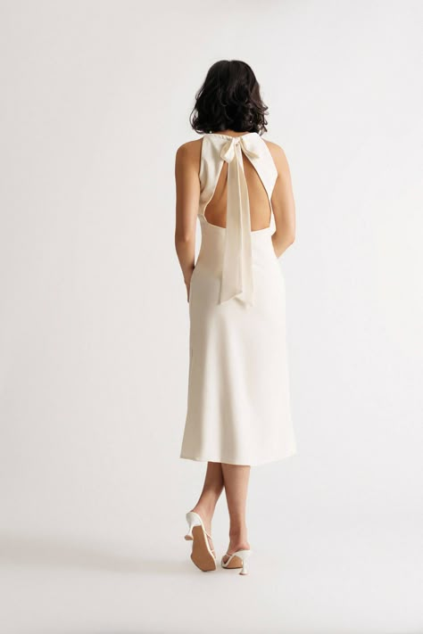 Something New Off White Satin Ruched Midi Dress White Midi Dress Simple, White Midi Dress Graduation, Long Ruched Dress, Simple White Dresses, Open Back Midi Dress, Rehearsal Dinner Outfits, White Satin Dress, White Short Dress, Ruched Midi Dress