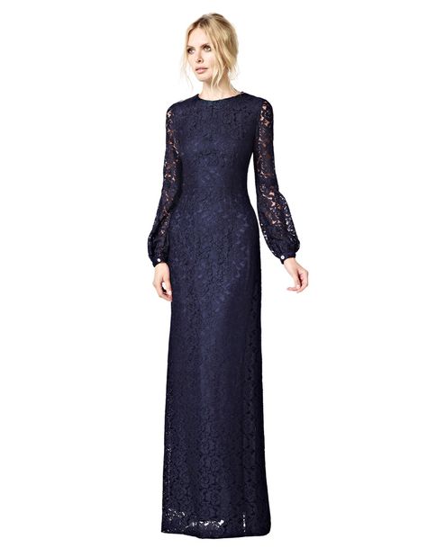 Dress Brokat Modern, Dress Kondangan, Dress Brokat, Kebaya Dress, Long Sleeve Evening Gowns, Navy Lace Dress, Bridesmaid Dress Styles, Long Sleeve Gown, Muslimah Fashion Outfits