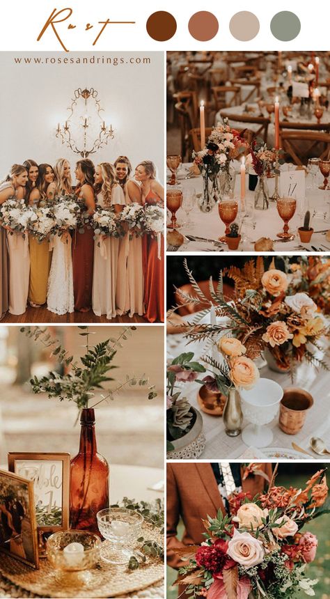 Bohemian rust dusty orange wedding color ideas #rustwedding #fallwedding #weddingcolors #weddingideas #dustyorange Fall Wedding Color Schemes, Rusting Wedding, Wedding Color Trends, Wedding Themes Fall, Wedding Theme Colors, Future Wedding Plans, Acrylic Wedding, Orange Wedding, Wedding Inspiration Fall