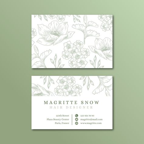 Free Vector | Realistic hand drawn floral business card template White Business Card Design, Florist Business Card, Floral Portfolio, Mẫu Power Point, Corporate Business Card Design, Buisness Cards, Business Card Texture, Business Car, Floral Cards Design