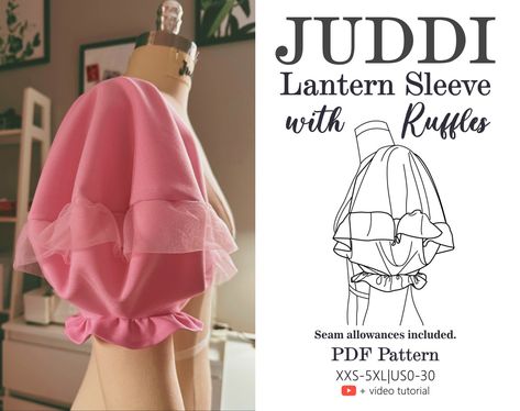 Sew With Me, Beginner Sewing Clothes, Puff Sleeve Pattern Drafting, Puffy Sleeve Pattern, Ruffle Blouse Pattern, Kawaii Sewing, Sewing Ruffles, Puff Sleeve Pattern, Unique Sewing Patterns