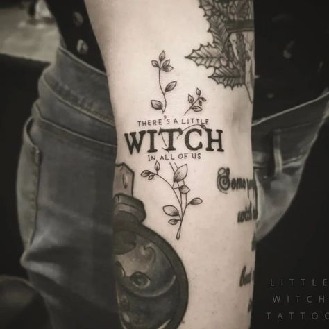 Simple Witch Tattoo, Inspirational Tattoo Quotes, Small Letter Tattoo, Tattoo Tv Shows, Inspirational Tattoo, Couples Tattoo Designs, Witch Tattoo, Spiritual Tattoos, Simple Tattoo