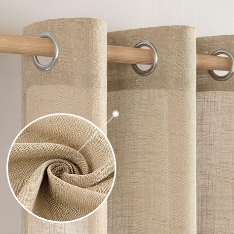 PRICES MAY VARY. WELL MADE: Sold as 2 panels, each panel is W52" x L108", and W104" x L108" in total. Each curtain panel has 8 grommets(the interior diameter of the grommet hole is 1.6 inches). Grommet top design is easy to slide. LINEN BLENDED: Made of 30% linen and 70% polyester, which is more soft-touch, durable, and wrinkle-free. Compared with plain polyester curtains, this cross-woven fabric design brings a rich linen texture look. SUPERIOR PRIVACY PROTECT: Unlike ordinary sheer curtains, o Brown Linen Curtains, Beige Linen Curtains, Window Curtain Rods, Farmhouse Curtains, Drape Panel, Curtain Texture, Linen Bedroom, Window Drapes, Country Farmhouse Decor