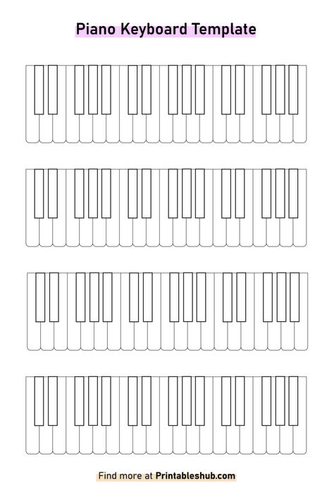 Free Printable Blank Piano Keyboard Template PDF Blank Piano Keyboard Printable, How To Draw Piano Keys, Lead Sheets Piano Free Printable, Piano Keys Labeled, Piano Chart, Keyboard Template, Piano Practice Chart, Music Coloring Sheets, Piano Music With Letters