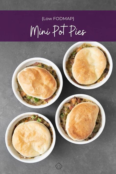 Craving some comfort food? Try these low FODMAP mini pot pies! They'll be sure to satisfy your craving. FODMAP Recipes | FODMAP Diet | FODMAP Diet Recipes | FODMAP Diet Dinner | FODMAP Dinner | FODMAP Dinner Recipes | Dinner Ideas for Kids | Make Ahead www.fodmapformula.com Healthy Fodmap Recipes, Fodmap Dinner Recipes, Low Fodmap Appetizers, Dinner Ideas For Kids, Fodmap Dinner, Low Fodmap Vegetables, Fodmap Chicken, Low Fodmap Chicken, Mini Pot Pies