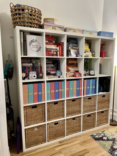 Cubby Storage Ideas Office, Cubby Storage Ideas, Square Bookshelf, Cubby Bookshelf, Colorful Dining Room, Living Room Mural, White Bookshelf, Living Room Murals, White Bookshelves