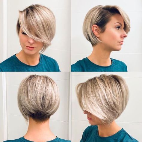 Bob with Bangs and Nape Undercut Short Bob With Undercut, Undercut Bob Haircut, Concave Bob, Bob Ideas, Undercut Bob, Nape Undercut, Bob Hairstyles For Thick, Woman Hair, Bob Haircut With Bangs