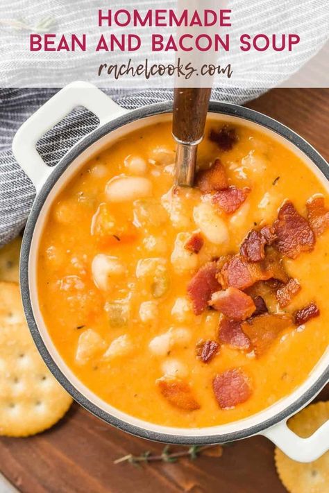 Crockpot Bean Soup, Bean Soup With Bacon, Bean With Bacon Soup, Crockpot Ham And Beans, Soup Bacon, Dry Beans Recipe, Bacon Soup Recipes, Tuscan Bean Soup, Bean And Bacon Soup