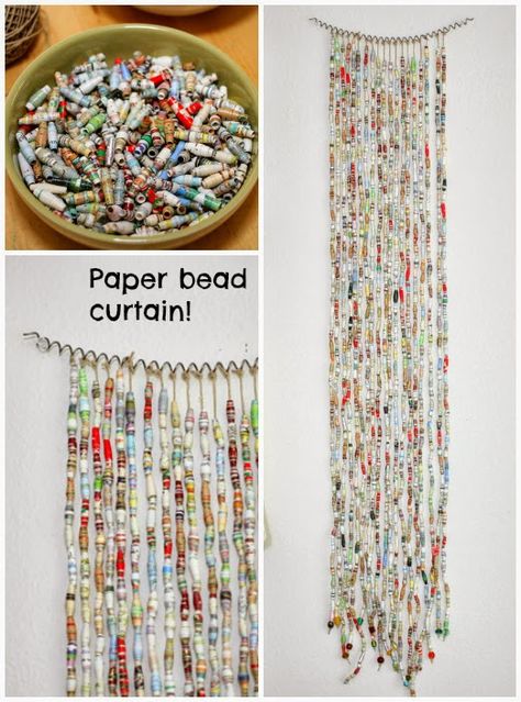 Paper Curtain, Recycled Magazine Crafts, Paper Beads Diy, Make Paper Beads, Bead Curtain, Recycled Magazine, Recycled Magazines, Folding Origami, Paper Bead Jewelry