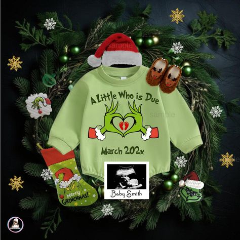 Grinch Baby Reveal, Grinch Baby Announcement, Grinch Pregnancy Announcement, Grinch Gender Reveal Ideas, Grinch Baby, Pregnancy Chart, Christmas Pregnancy Reveal, Baby Pregnancy Announcement, Baby Grinch