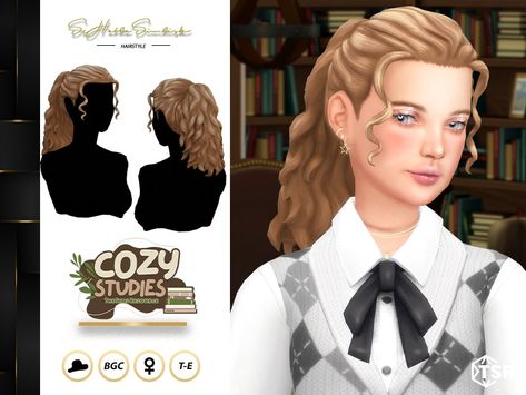 The Sims Resource - Cozy Studies - Judy Hairstyles Sims 4 Frizzy Hair, Medieval Hair, Baby Aesthetic, Sims 4 Piercings, Medieval Hairstyles, Sims 4 Tsr, Cc Sims4, Makeup Cc, Pelo Sims