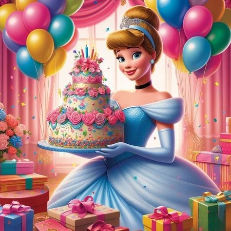 Disney Happy Birthday Images, Disney Birthday Wishes, Disney Character Drawings, Happy Birthday Kids, Disney Character Art, Birthday Party Balloons, Balloon Cartoon, Disney Princesses And Princes, Cinderella Birthday