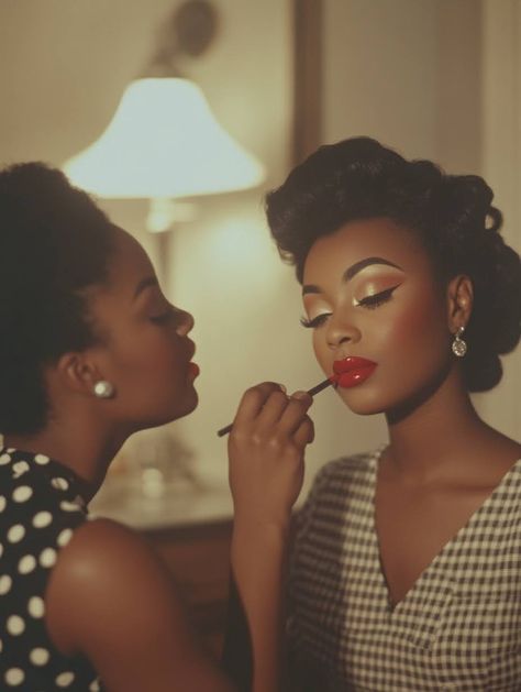 50s Glam Makeup, Divine Feminine Black Woman, Vintage Black Glamour Aesthetic, Old Hollywood Black Women, Lee Bodecker, Black Beauty Aesthetic, 1950s Black Women, Photo Bashing, Vintage Black Women