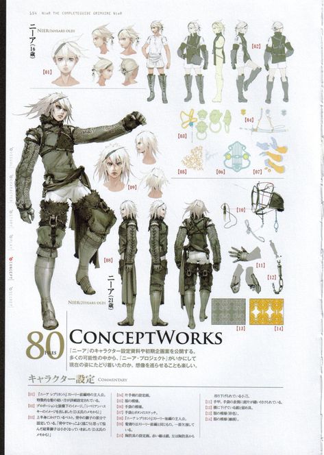 For more cosplay reference pictures check out and follow http://cosplayreferencelibrary.wordpress.com/ Square Enix Concept Art, Square Enix Character Design, Male Character Sheet, Anime Character Concept, Square Enix Art, Kimihiko Fujisaka, Character Concept Sheet, Nier Gestalt, Nier Characters