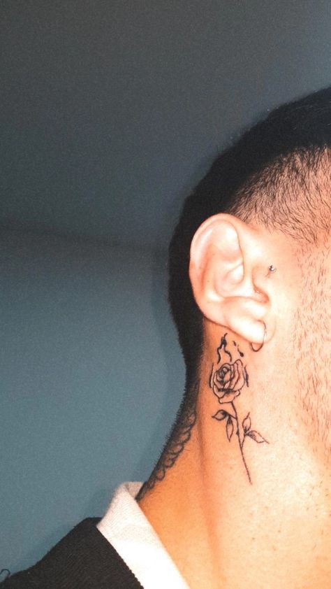 Rose Tattoo Behind Ear, Men's Small Tattoo, Rose Tattoo, Neck Tattoo, Ear Tattoo, Behind Ear Tattoo, Tattoos, Quick Saves