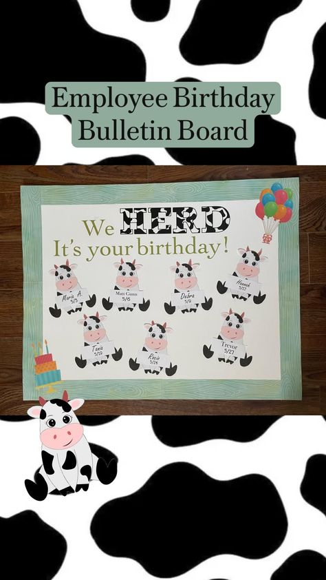 Farm Classroom Decorations, Birthday Boards Classroom Preschool, Cow Classroom, Farm Classroom Theme Decor, Employee Appreciation Board, Farm Classroom Theme, Birthday Bulletin Board, Birthday Board Classroom, Farm Theme Preschool