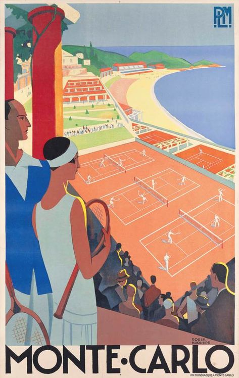 Roger Broders (1883-1953) Roger Broders, Monte Carlo Tennis, Monte Carlo Travel, Foto Muro Collage, Tennis Posters, Tennis Art, Travel Art Print, Vintage Advertising Posters, The Strokes