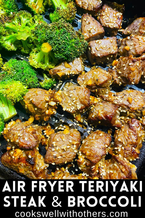 steak and broccoli in the air fryer Teriyaki Steak And Broccoli, Air Fryer Teriyaki Steak Bites, Beef And Broccoli Air Fryer Recipe, Roast Broccoli Air Fryer, Beef Abd Broccoli Recipe, Teriyaki Steak, Steak And Broccoli, Yum Yum Sauce, Air Fryer Healthy