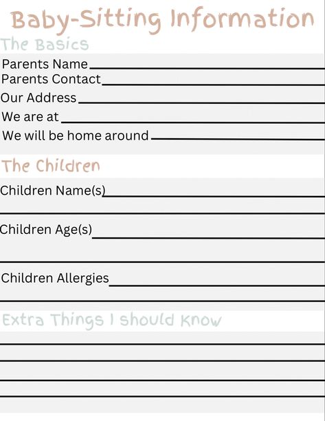 Cute Babysitting Business Names, Babysitting Club Names, Babysitter Checklist, Babysitting Tips, Babysitting Kit, Babysitter Notes, Babysitting Ideas, Babysitting Activities, Babysitting Fun