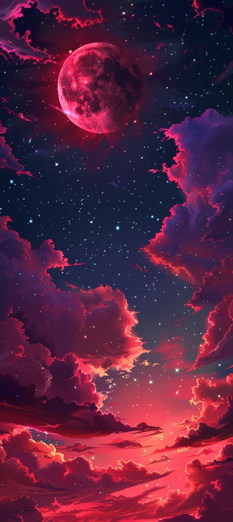 Elevate your iPhone with a wallpaper that captures a dreamy fantasy sky. Under a red sky, a red crescent moon nestles among stars and clouds, creating a mesmerizing scene. This fantasy background, awash in a pink color scheme, transforms your screen into a portal to a dreamy, otherworldly realm. Immerse yourself in the high-definition magic every time you unlock your device. #FantasySky #DreamySkyWallpaper #RedMoon #iPhoneWallpaper Dreamy Artwork Wallpaper Aesthetic, Crescent City Wallpaper Iphone, Fantasy Lockscreen, Crescent City Wallpaper, Fantasy Iphone Wallpaper, Red Sky Wallpaper, Red Moon Aesthetic, Red Moon Wallpaper, Mystical Scenery