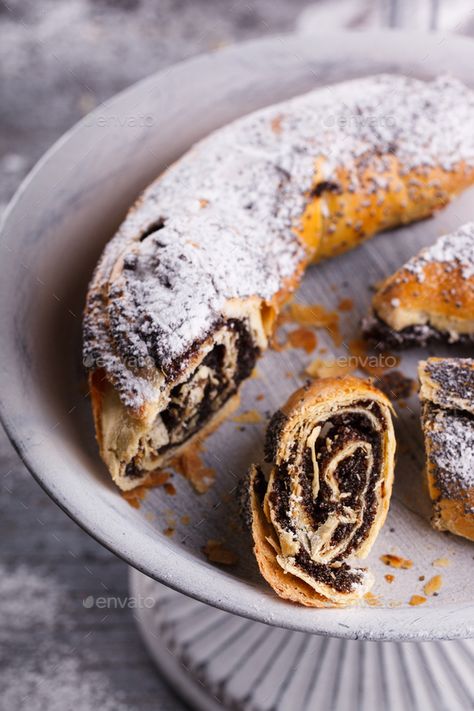 Strudel with poppy seeds by prosto_juli. Strudel with poppy seeds on a vintage stand.selective focus. #Sponsored #seeds, #prosto_juli, #Strudel, #poppy Lithuania Food, Lazy Cake, Russian Honey Cake, Napoleon Cake, Lithuanian Recipes, Mushroom Cookies, Homemade Coleslaw, Czech Recipes, European Cuisine