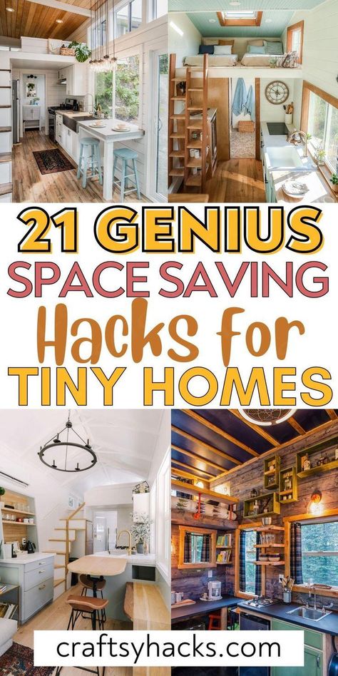 Discover ingenious storage solutions for small space living! These tiny home ideas will help you maximize every inch of your space with stylish and functional storage hacks. Smart Space Saving Ideas, Tiny House Hacks Space Saving, Tiny House Ideas Interior Maximize Space, Tiny Home Space Saving Ideas, Tiny Home Ideas Diy Space Saving, Tiny Home Hacks, Tiny House Storage Space Saving, Small Home Hacks, Tiny Home Furniture