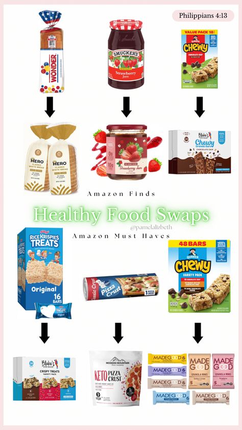 healthy food swaps | amazon finds | amazon must haves | healthy | healthy living | healthy era | health | clean eating | healthy snacks | simple healthy eating swaps | healthy eating habits | keto friendly | healthy clean eating | pamela lizbeth Clean Eating Brands, Healthy Snacks To Replace Junk Food, Healthier Food Swaps, Healthy Replacements For Junk Food, Healthy Snack Swaps, Food Swaps Healthy, Healthy Alternatives To Junk Food, Stop Boredom Eating, Boredom Eating