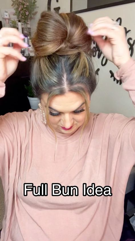 Volume Bun Messy, How To Make A Big Bun, Tall Bun Hairstyles, Up Does, Bun With Hair Clip, Bun With Curls Hanging Down, Diy Updos For Medium Hair, Gina Dinko, Big Bun Hairstyles