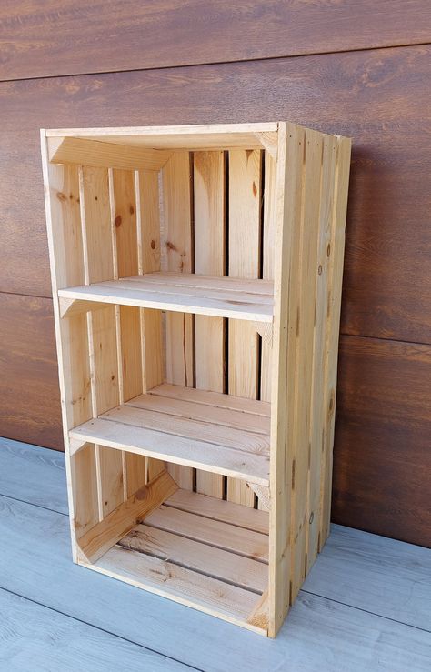 Wooden Crates Projects, Garage Storage Boxes, Large Wooden Crates, Short Shelf, Crate Shelves, Crate Furniture, Laundry Room Diy, Diy Kitchen Storage, Pallet Shelves