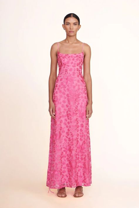 GUEST OF HONOR - STAUD Grad Dresses Pink, Pink Wedding Dress Guest, Frilly Prom Dress, Pink Floral Bridesmaid Dresses, Formal Dresses 2023, Pink Dress Wedding, Floral Formal Dress, Staud Dresses, Garden Party Outfit