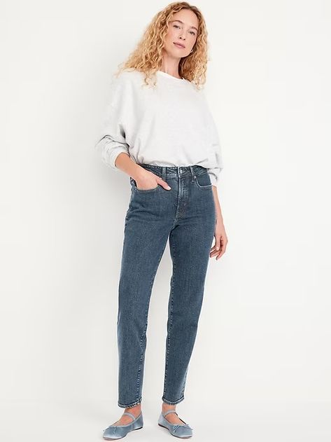 High-Waisted OG Straight Jeans | Old Navy Straight Ankle Jeans, Straight Fit Jeans, Old Navy Women, Back Patch, Bottom Clothes, Ankle Jeans, Petite Size, Belly Button, Straight Jeans