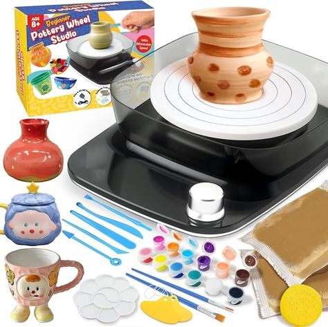 Amazon.com: Pottery Wheel for Kids - Complete Pottery Kit & Tools for Beginners, Plug-in Rechargeable Battery, Upgraded Detachable Turntable Adjustable Speed, DIY Clay Maker for Kids 9-12 (Black, Patented) Kids Pottery Wheel, Mini Pottery, Sculpting Tools, Pottery Kit, Clay Works, Water Tray, Kids Pottery, Pottery Tools, Travel Toys