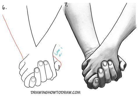 How to Draw Holding Hands with Easy Step by Step Drawing Tutorial ... Holding Hands Drawing, People Holding Hands, Hands Tutorial, Hands Drawing, Easy Drawing Steps, How To Draw Steps, Pencil Drawings Easy, Sketches Tutorial, Small Drawings