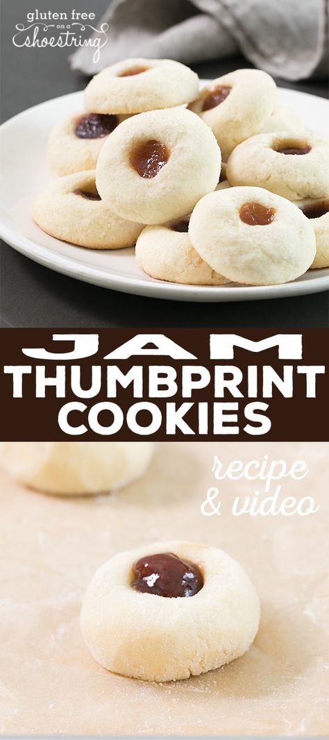 The Best Gluten Free Thumbprint Cookies (Soft & Buttery!) Gluten Free Thumbprint Cookies, Jam Thumbprint Cookies, Easy Jam, Cookie Recipe Video, Thumbprint Cookies Recipe, Gluten Free Cookie Recipes, Jam Cookies, Gluten Free Christmas, Gf Desserts