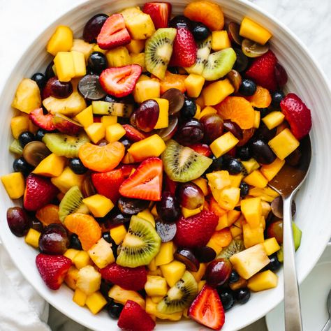 Classic Fruit Salad - Downshiftology Homemade Fruit Salad, Easy Fruit Salad Recipes, Summer Appetizers Easy, Honey Lime Dressing, Best Fruit Salad, Dressing For Fruit Salad, Fruit Salad Easy, Fresh Fruit Salad, Cookout Food