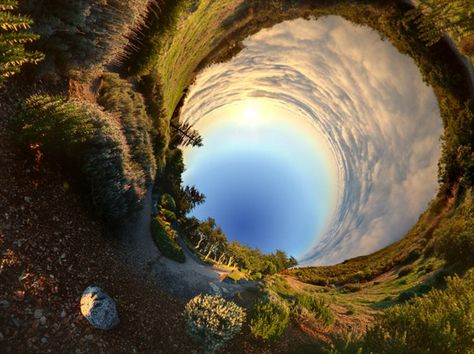 Randy Scott Slavin stitched together hundreds of images to make these panoramics. Salvador Dali meets modern photography. So awesome. Panoramic Photography, Creative Landscape, Panoramic Photo, Fish Eye, Jena, Big Sur, Cosmos, The Sky, Surrealism