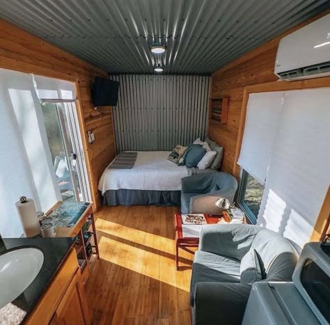 Shipping Container Interior, Container House Interior, Tiny Container House, Shipping Container Cabin, Tin House, Storage Container Homes, Container Houses, A Frame House Plans, Building A Container Home