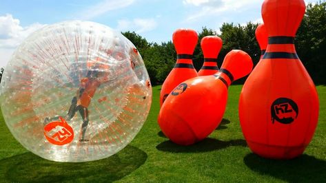 Human Zorb Bowling Yard Bowling, Human Bowling, Fun Team Games, Football Party Games, Football Event, Picnic Games, Football Parties, Diy Coconut, Coconut Bowls