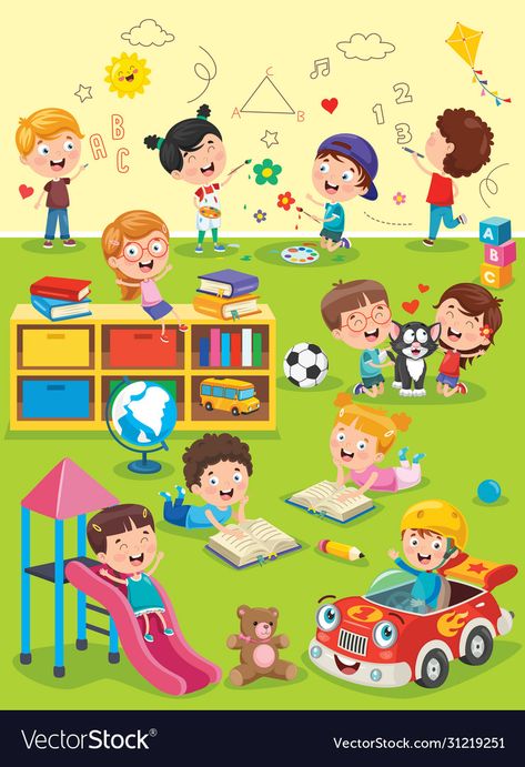 Preschool Pictures, Classroom Pictures, Student Cartoon, English Activities For Kids, Picture Composition, Picture Prompts, School Banner, Children Playing, English Activities