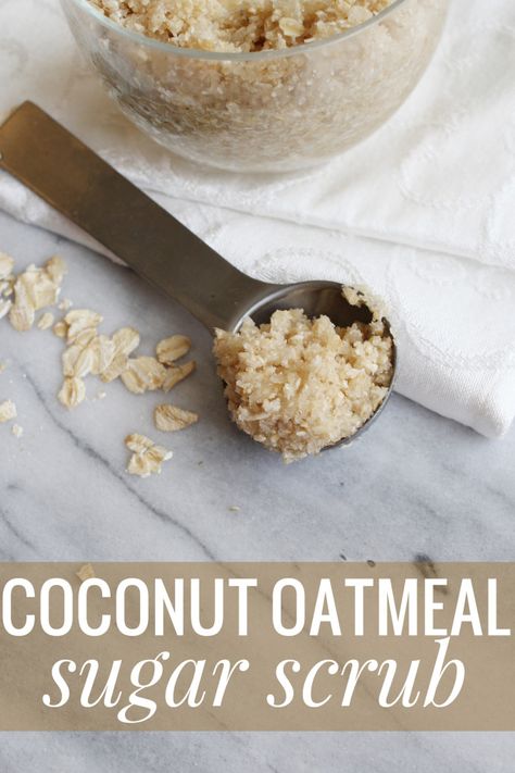 DIY Coconut Oatmeal Sugar Scrub Coconut Oil Body Scrub, Coconut Oatmeal, Diy Coconut, Body Scrub Recipe, Homemade Scrub, Sugar Scrub Recipe, Face Scrub Homemade, Diy Body Scrub, Sugar Scrub Diy