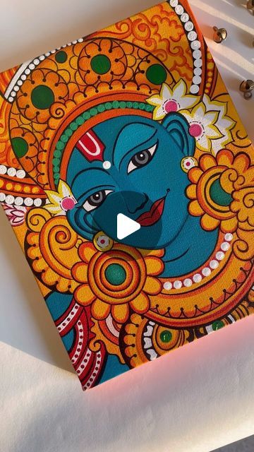 Mandala Painting Ideas On Canvas, Mural Krishna Paintings, Canvas Mural Painting, Cool Simple Paintings Aesthetic, Kerala Mural Painting Krishna Simple, Kerala Mural Painting Simple, Kerela Murals Paintings Easy, Folk Painting Ideas, Mural Painting Kerala Krishna