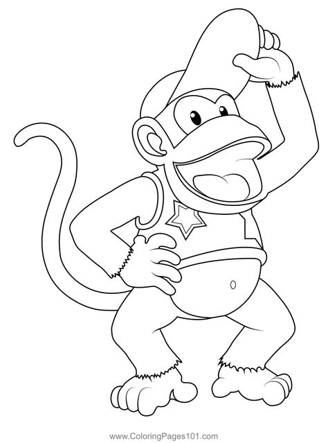 Diddy Kong Mario Kart Coloring Page Mario Colouring, Diddy Kong Tattoo, Super Mario Kart Coloring Pages, Koopa Troopa Drawing, Diddy Kong Racing, Diddy Kong, Mario Kart, Free Kids, Super Mario