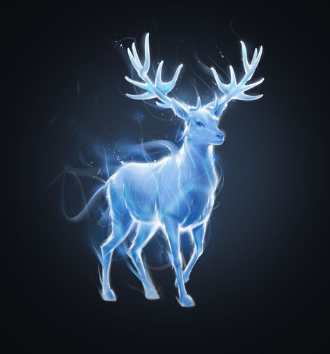 Illustration of Harry Potter's stag Patronus Hp Painting, Harry Potter Stag, Patronus Art, Stag Patronus, Harry Potter Creatures, Stag Tattoo, Hirsch Tattoo, Mood Lamp, Tapeta Harry Potter