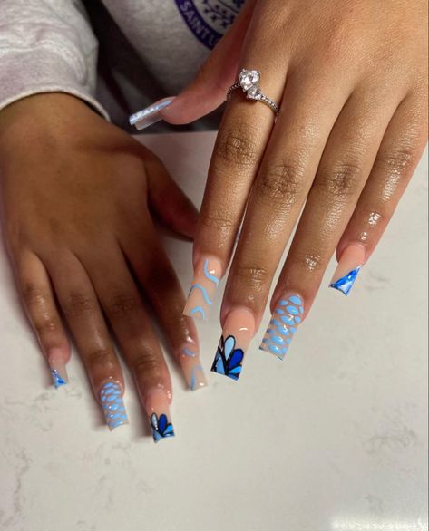 Blue Nail Designs With Rhinestones, Cute Name Tattoos, Short Coffin Nails Designs, Nail Short, Nail Tek, Purple Acrylic Nails, Acrylic Nail Set, Long Acrylic Nail Designs, Hard Nails