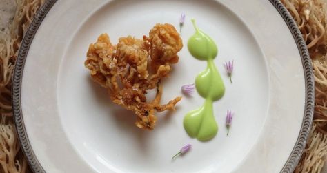 Crispy fried coral mushrooms, with chive aioli Coral Mushroom, Mushroom Appetizer, Wild Mushroom Recipes, Look Alikes, Mushroom Appetizers, Mushroom Broth, Aioli Recipe, Foraged Food, White Crown