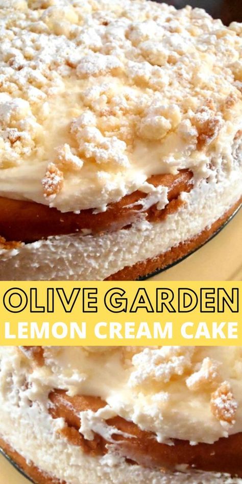 Olive Garden Lemon Cream Cake, Lemon Cream Cake, Cream Cake Recipe, Lemon Dessert Recipes, Monkey Bread, Lemon Cream, Lemon Desserts, Olive Garden, Copycat Recipe