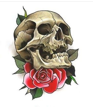 Neo Trad Skull Tattoo Design, Neo Trad Skull, Neotraditional Skull Tattoo, New School Skull Tattoo, Neotrad Skull, New School Skull, Shen Long Tattoo, Flower Hip Tattoos, Cardinal Tattoo