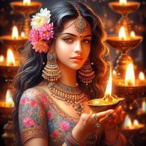 Karthika Deepam, Indian Culture And Tradition, Aesthetic Era, Mughal Art Paintings, The Crows, Yoga Illustration, Saraswati Goddess, Black Woman Artwork, Mughal Art