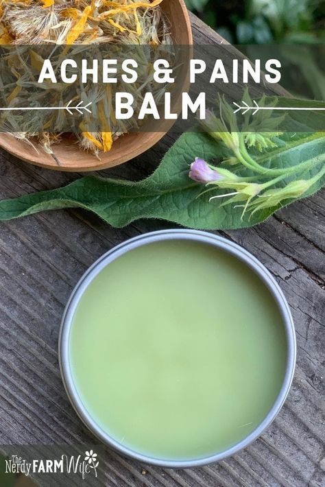 This easy herbal balm recipe offers relief from general aches and pains, arthritis, bursitis, and sore muscles. Plantain Salve, Herbal Salve Recipes, Healing Salve Recipe, Balm Recipe, Herbal Medicine Recipes, Chapped Hands, Herbal Remedies Recipes, Salve Recipes, Medicine Chest