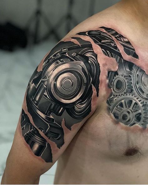 Biomech Work By @vidblancotattoo #inkedmag #tattooed #tattoo artist #art #inked Terminator Tattoo, Mechanical Arm Tattoo, Celtic Tattoos For Men, Biomechanical Tattoo Design, Robot Tattoo, Good Tattoo, Tattoo Ideas Unique, Mechanic Tattoo, Lion Tattoo Sleeves